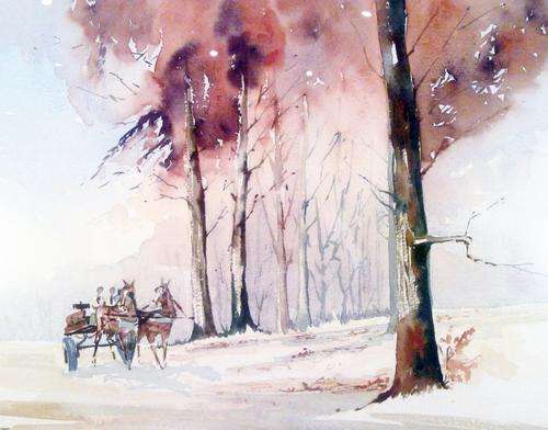 Johan Maneveldt - Donkey cart - Large watercolor stunner!!